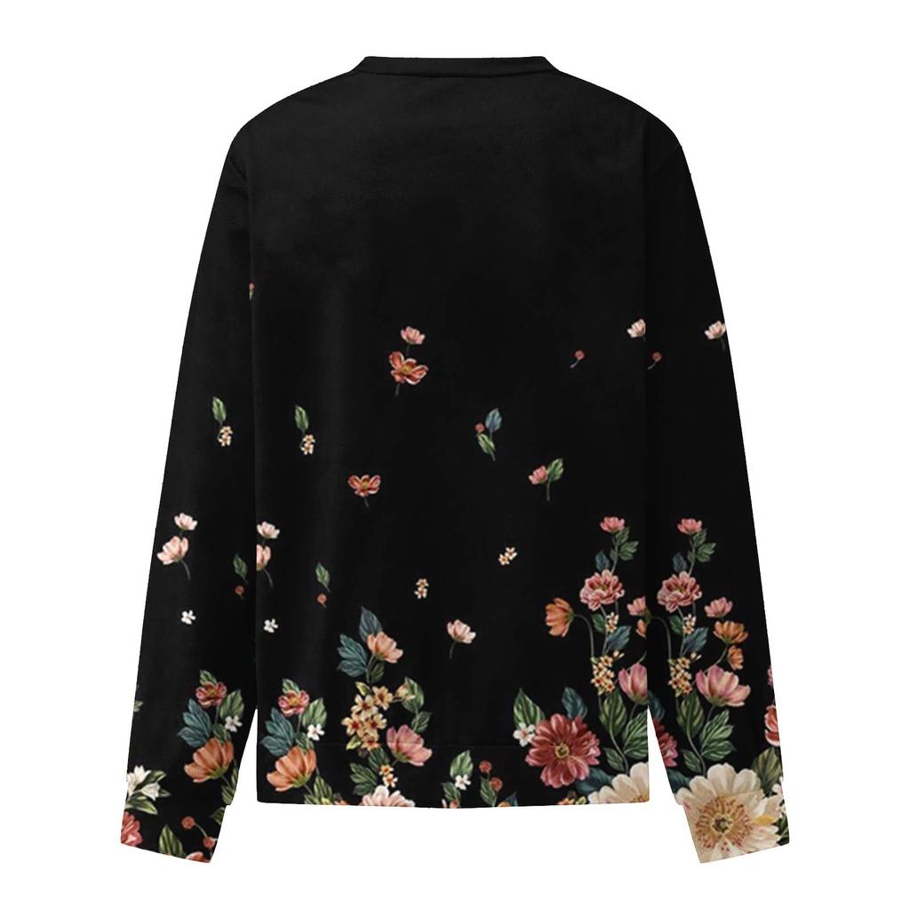 Damen Casual Fashion Print Langarm Rundhals Pullover T-Shirt Top