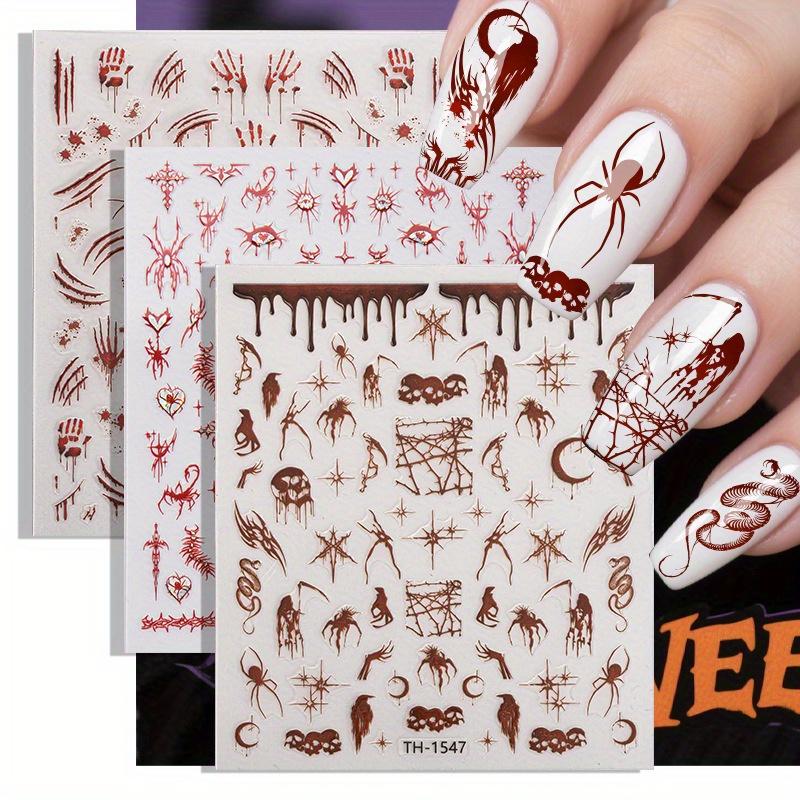 6Sheets 5D Embossed Engraved Halloween Nail Sticker Ghost Skull Pumpkin Pattern Stickers Dark Style Manicure Decals
