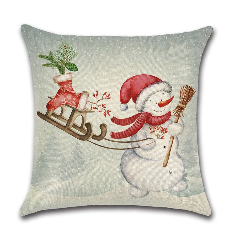 Festive Christmas Cushion Cover Featuring Charming Snowman And Santa Claus Design For Cozy Home Decor