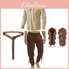 Set Costume Pirata Medievale Per Uomo Con Tessuto Di Seta E Pantaloni A Strisce Per Le Gambe Per Feste Di Halloween