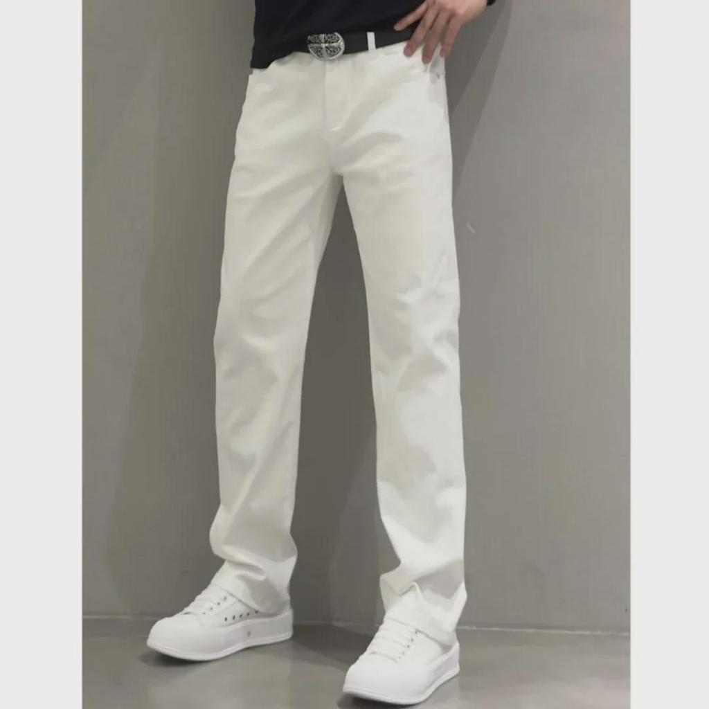 Men's Summer Slim-Fit White Jeans - Casual Straight-Leg Trousers
