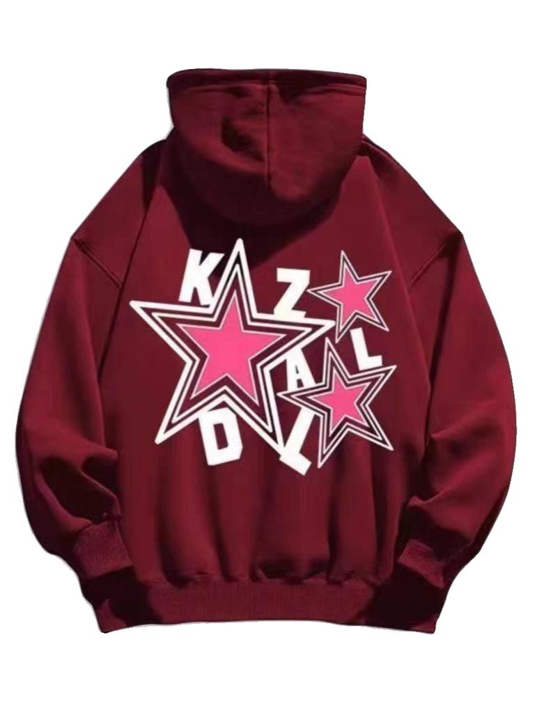 2025 New Outdoor Sports Cool Hooded Sweatshirt Autumn Basketball Letters Star Hip Hop Men/Women Retro Street Loose Casual Top