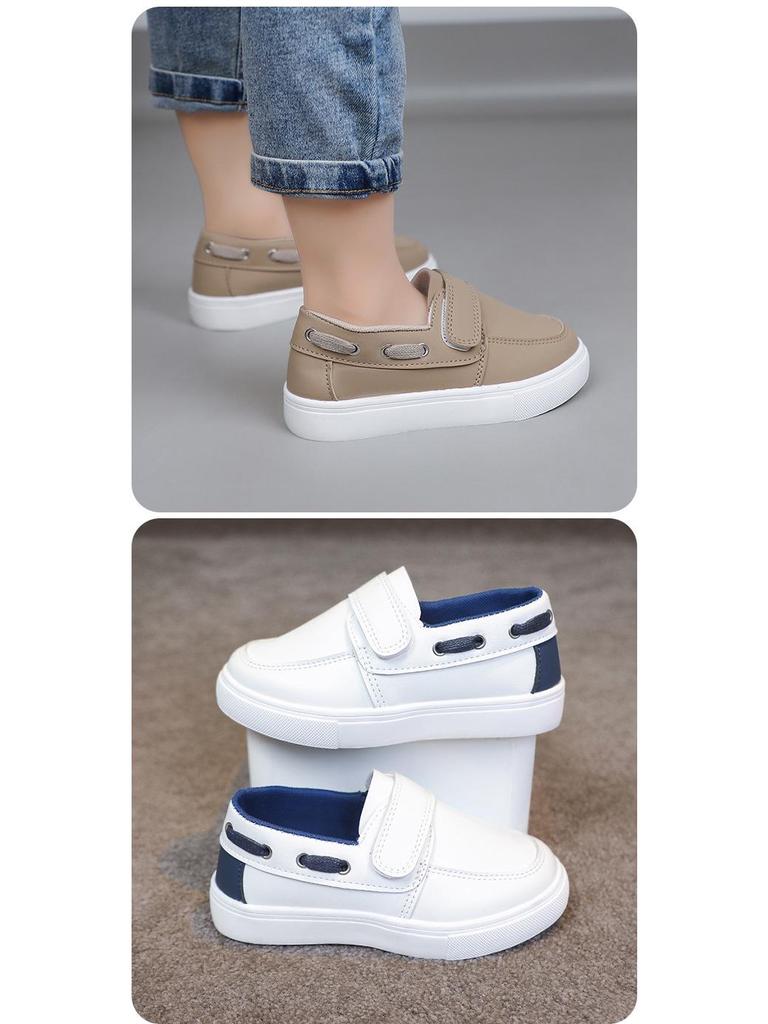 Korean Style Low-Top Leather Slip-On Loafers for Boys & Toddlers - Soft Sole Casual Shoes