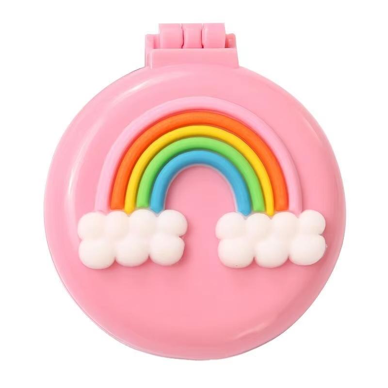 Folding Cute Mini Pocket Hair Comb With Mirror For Women And Girls Round Hair Brush Compact Travel Size Hair Massage Comb