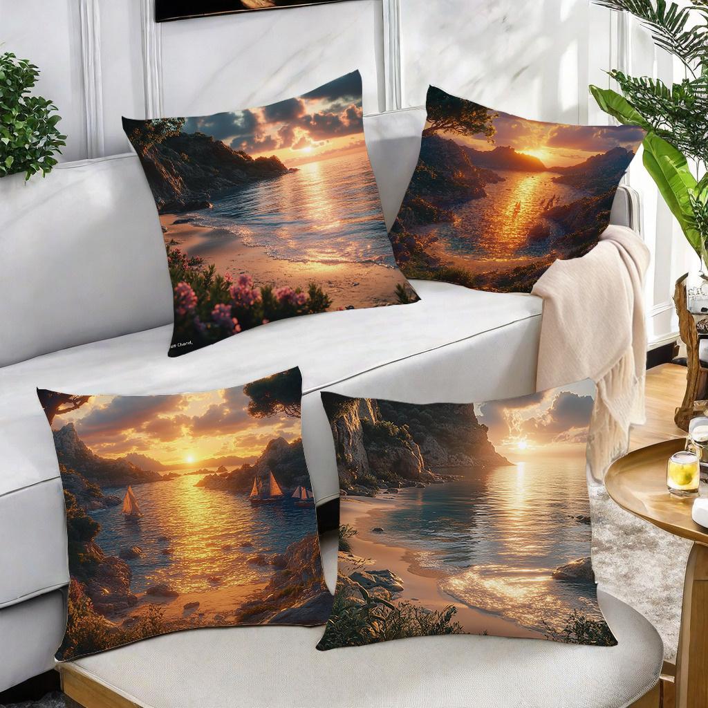 4-Piece New Pillowcase Set – Coastal Cottage & Beach Scenery Designs