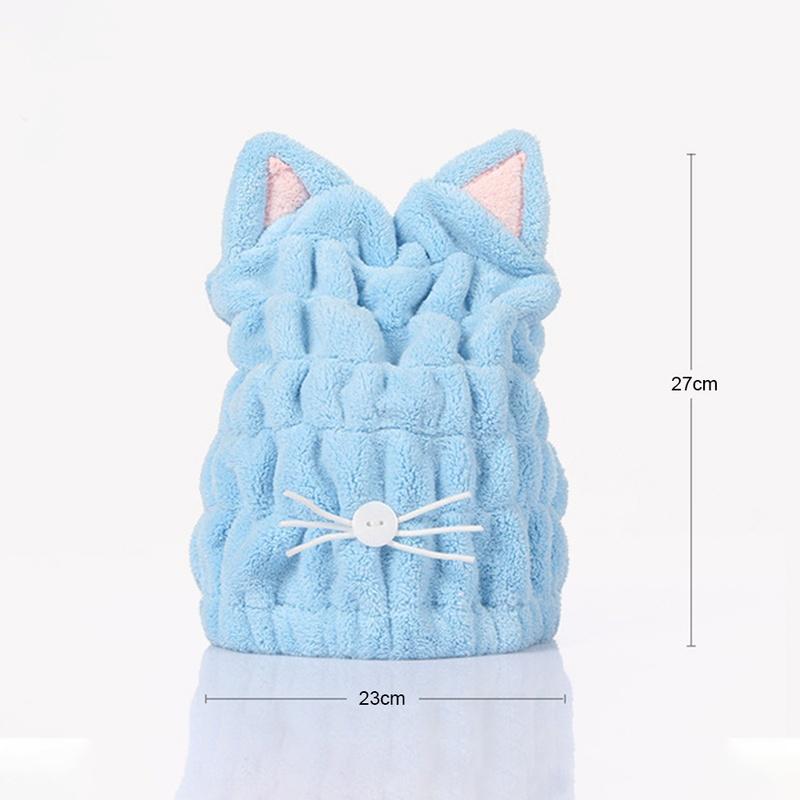 Cute Cat Hair-drying Towel Bath Cap Strong Absorbing Drying Long Soft Special Dry Hair Cap Towel With Coral Soft Towel