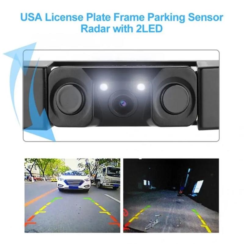 License Plate Frame Monitor Parking Sensor Radars Rearview Backup Camera 3 in 1