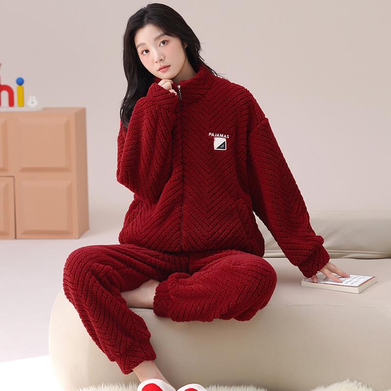 Red Pajamas Women'S Autumn And Winter Flannel Coral Fleece Pajamas Men'S Festive Wedding Couple New Set