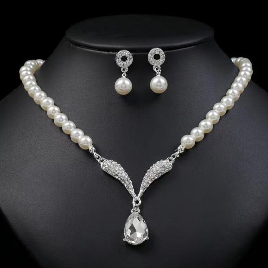 1 Set Bridal Faux Pearl Rhinestone Pendant Necklace Jewelry Women And Earrings Elegant Wedding Jewelry Set