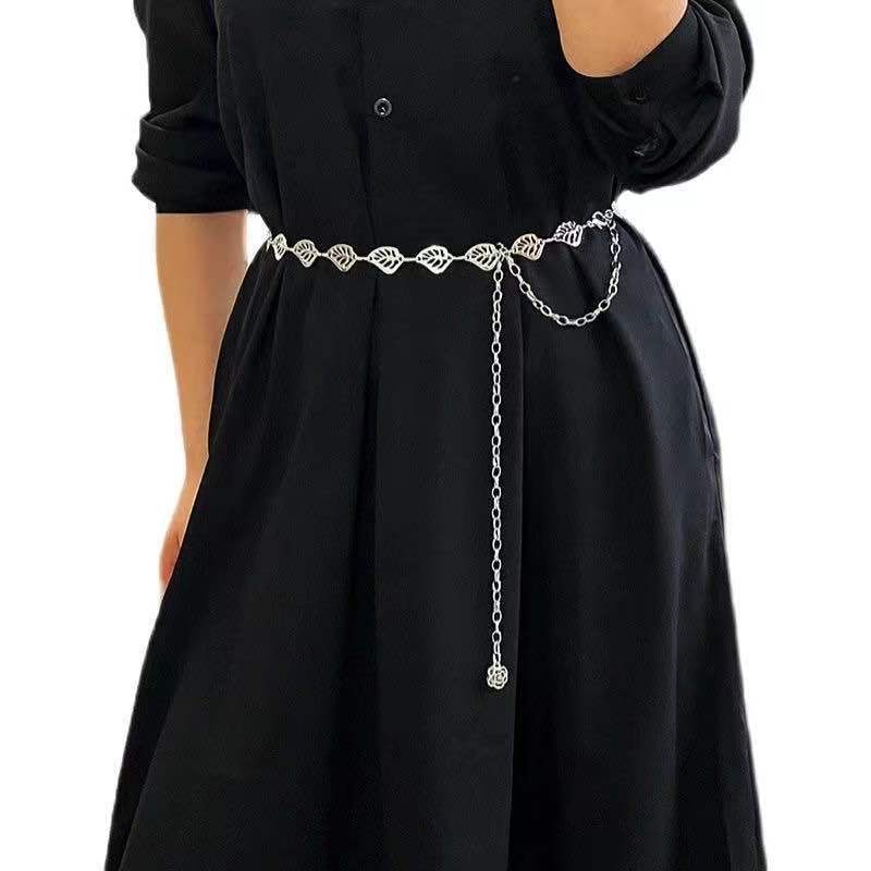 Retro Metal Leaf Waist Chain Women's Dress Is Fashionable and Versatile. The Chain-decorated Belt Goes Well with The Skirt and Shirt