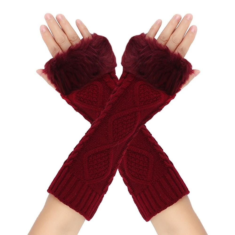 Furry Knitted Sleeves Gloves Crochet Knitting Arm Warmers Women Clothing Accessories