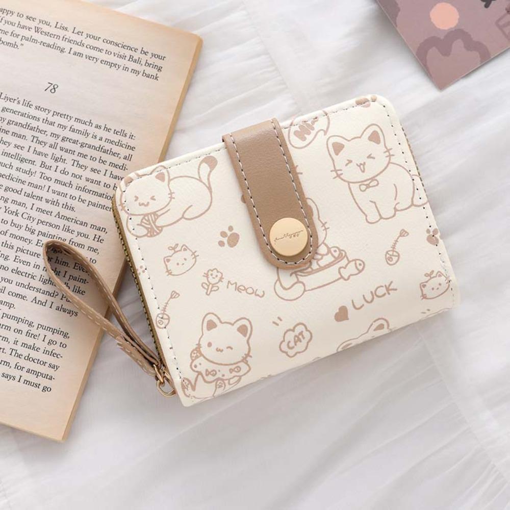 Waterproof Short Student Money Bag Pu Zipper Wallets Key Storage Cute Cat Girls Wallet  Student
