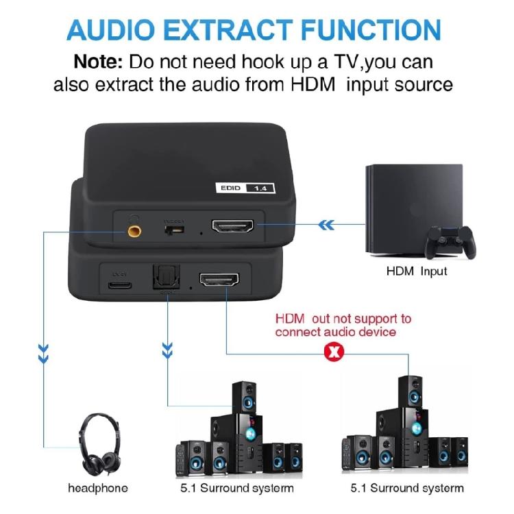 HDTV Sound Extractor 4K SPDIF 3.5mm HDTV Sound Extractor For Digital TV Sound Gaming Speaker Amplifier Connection