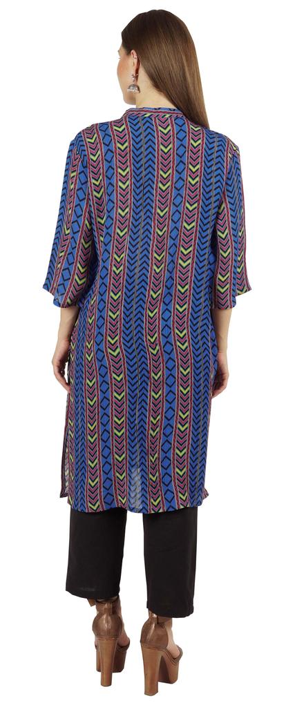Moomaya Printed Womens Kurti 3 4 Sleeve Mandarin Collar Straight Kurta Soft Summer