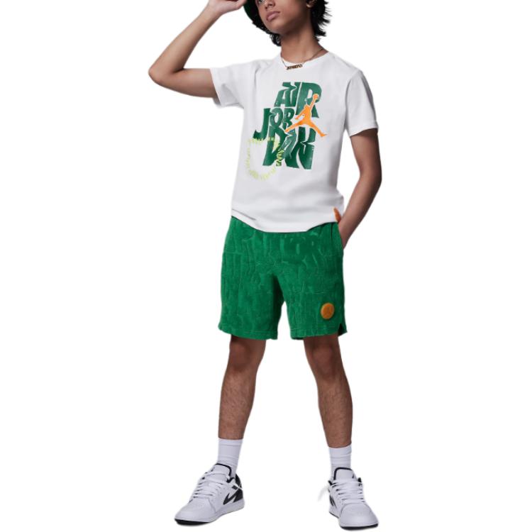 Jordan Logo Print Crew Neck T-Shirt Kids Tops White HJ2206-100