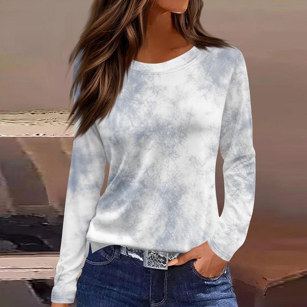 Damski codzienny top z długim rękawem z nadrukiem z okrągłym dekoltem