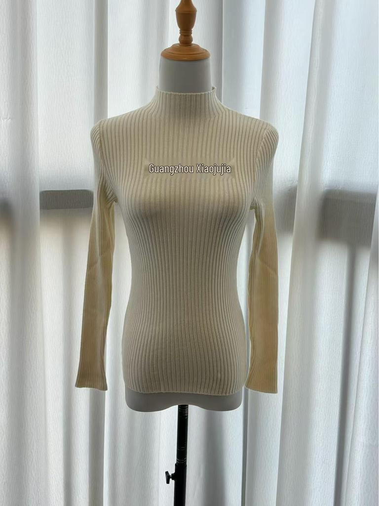 Women's White Knit Sweater: Half High Neck, Versatile Inner Wear for Autumn/Winter 2025