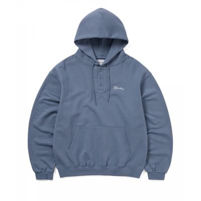 Quarter Button Hoodie Steel Blue