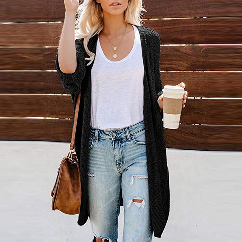 Damen-Strickjacke, locker, einfarbig, langärmelig, lässig, gestrickt, Oberbekleidung