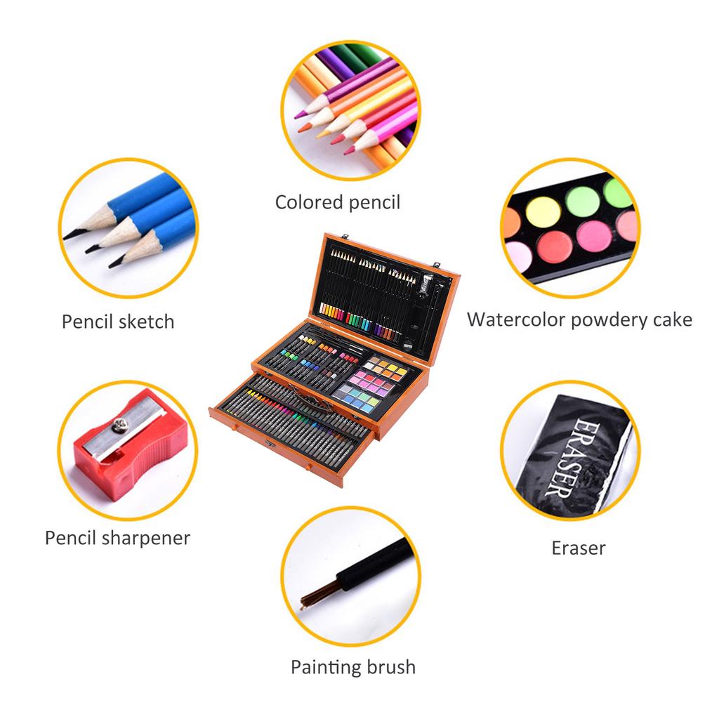 Wood Art Painting Drawing Set with 38 Pcs Crayons Colored Pencils Watercolor Cakes Oil Painting Sticks for Children Students Artists