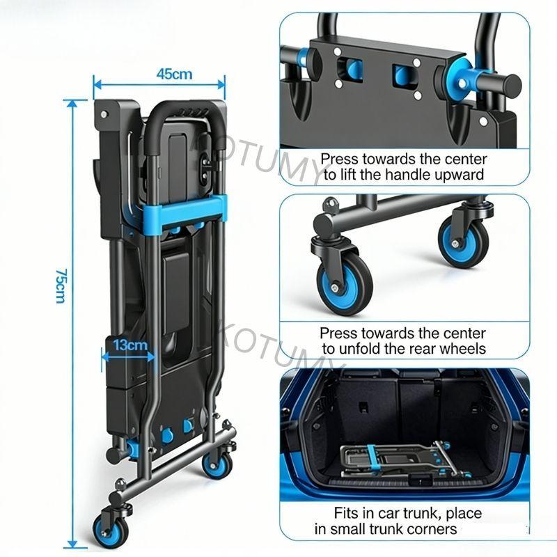 Collapsible Supermarket Restocking Trolley Lightweight Folding Cart for Outdoor Camping & Picnic Trips