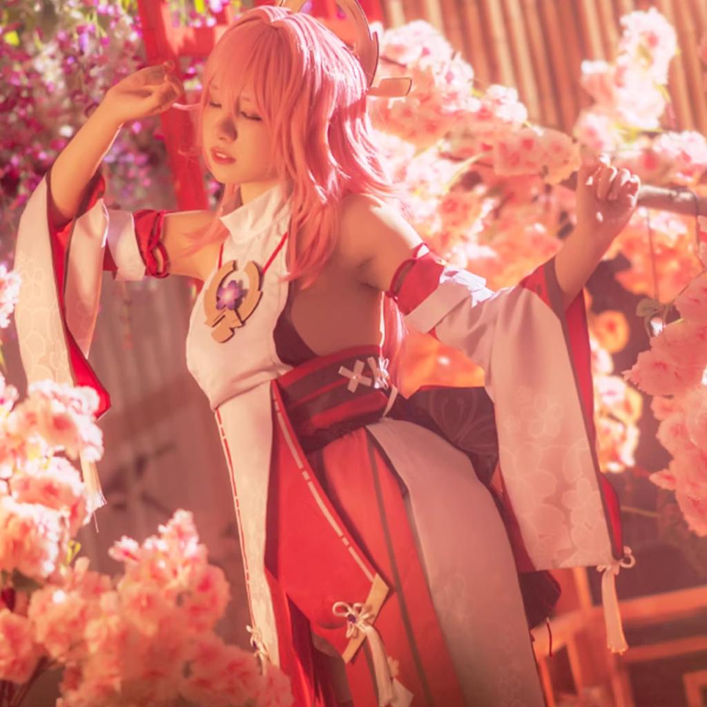 [Milky Time] Genshin Impact Cosplay Halloween Costume for Women, Anime Game (Yae Miko, Size L)