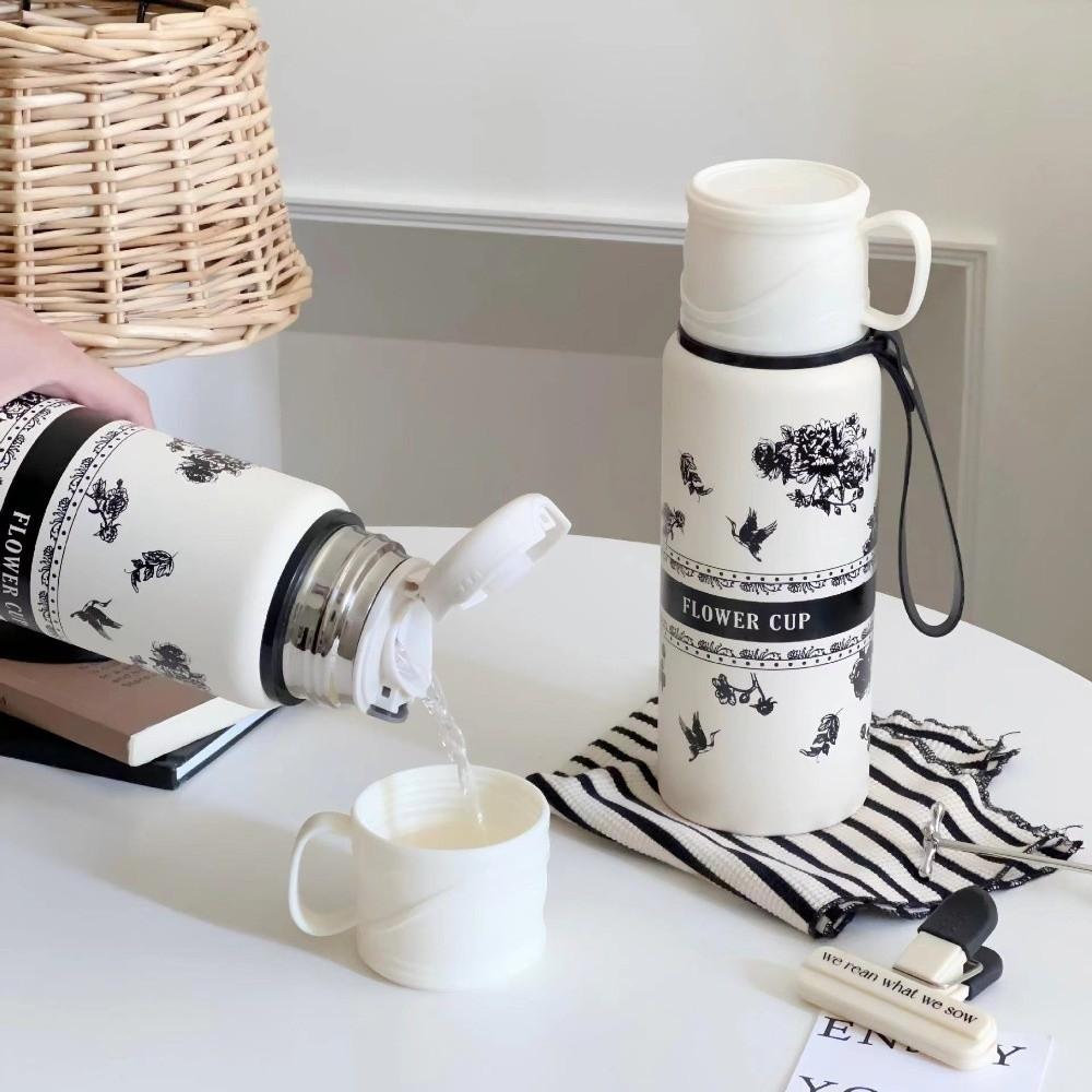 Double Layer Gardenia Thermo Bottle Large-capacity Portable Water Bottle  Sports Activities