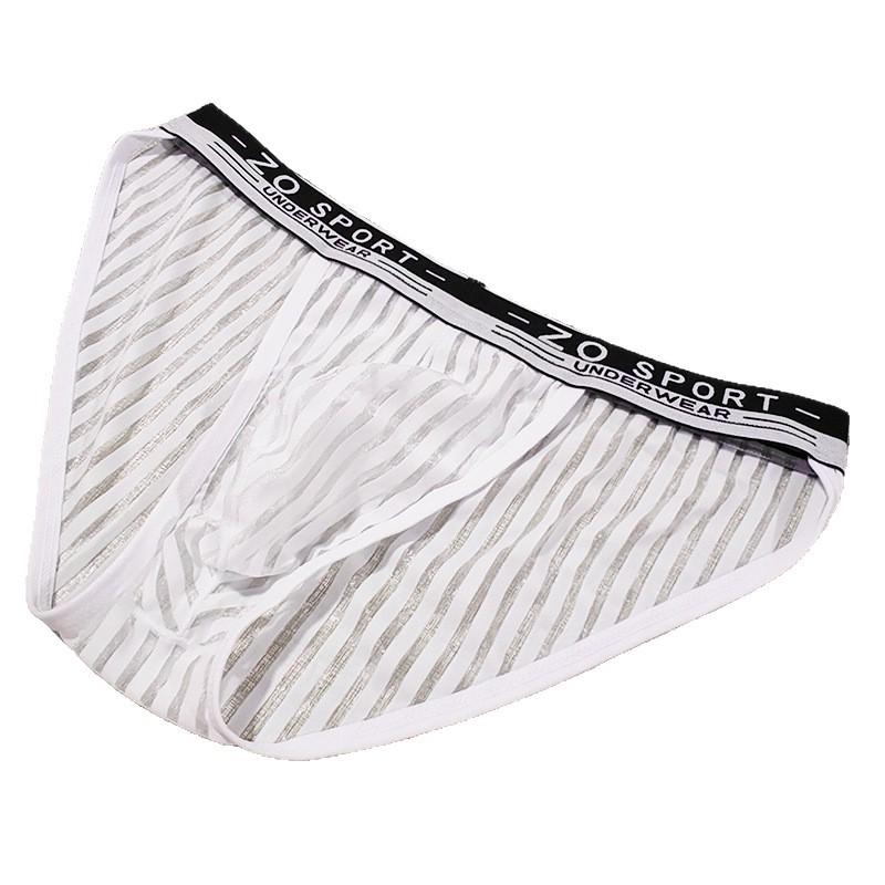 Light Luxury Men's High-Cut See-Through Lace Triangle Underwear - Soft Ice Silk Nylon Strip Design