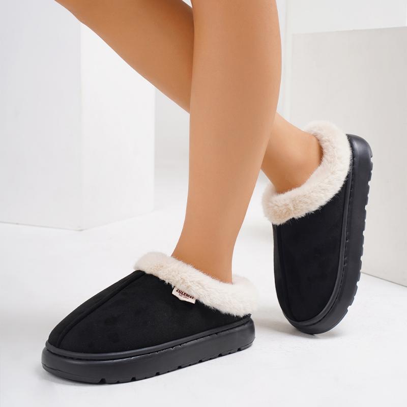 Platform Fluffy Slippers Women House Flats Casual Designer Winter Shoes Ladies Fashion Cotton Plush Warm Footwear Elegant Indoor