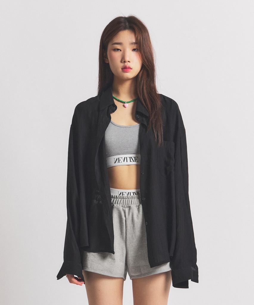 NEALIZE Ribbon Oversized See-Through Shirt Black