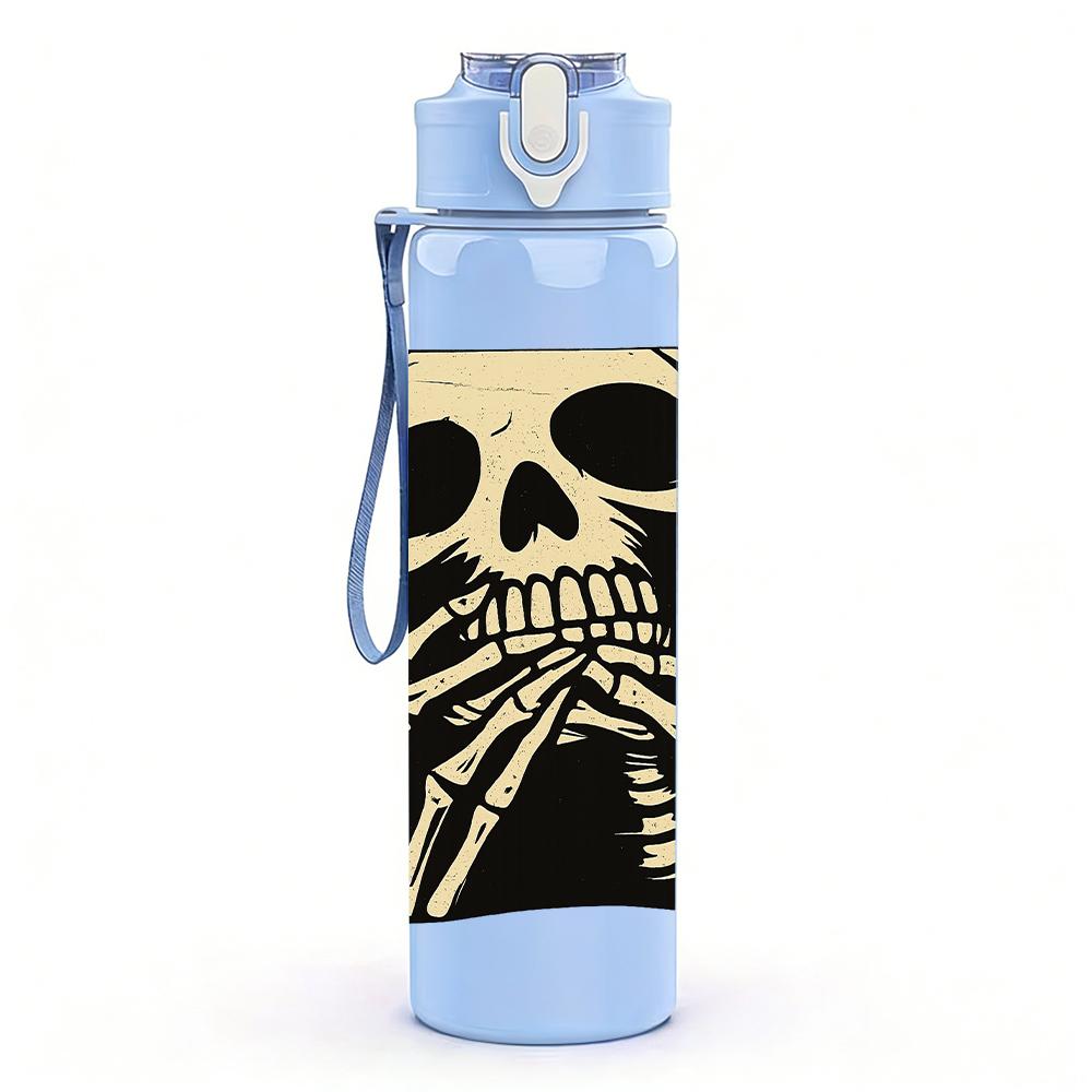 1PC Monochrome Skeleton Bust 750ml Color Plastic Sports Water Bottle Leakproof Flip Straw Lid For Sports Office Home Use