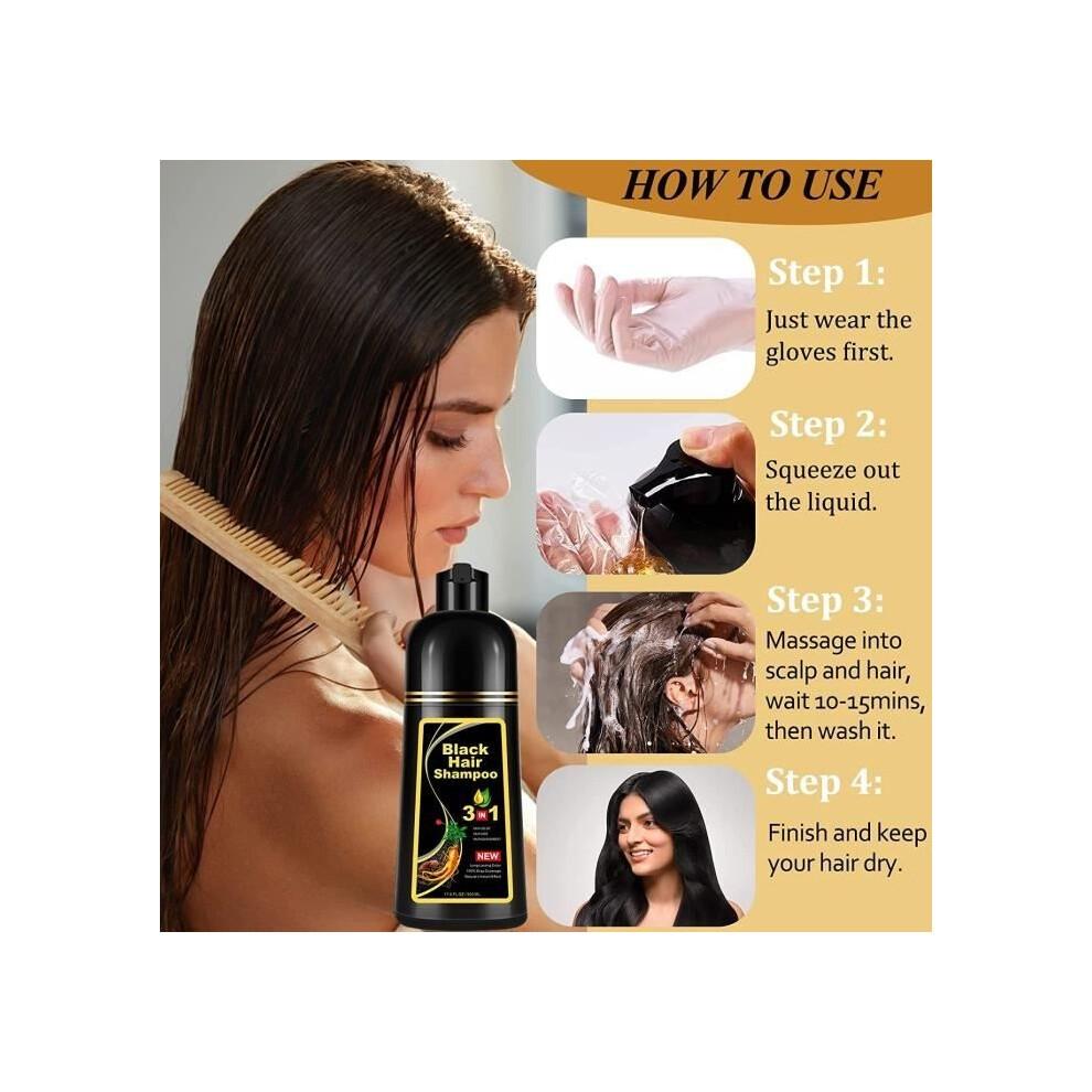 3-in-1 natürliches schwarzes Haarshampoo für Männer und Frauen, färben Sie Ihr Haar schwarz (schwarz) in 10–15 Minuten