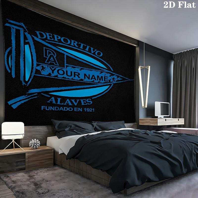 Deportivo Alaves Crest Custom Name Wall Tapestry Aesthetic Wall Hanging Printed Fabric Blanket Decorative Tapestries For Bedroom Living Room Home Deco