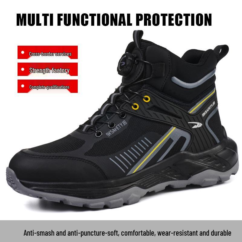 Men's High-Top Safety Boots: Anti-Smash, Anti-Puncture, Durable, Comfortable, Easy Button Closure for Work Protection