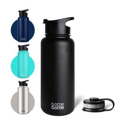Butelka na wodę ze stali nierdzewnej, 1000 ml, izolowana próżniowo, z uchwytem, podwójnymi pokrywkami, do picia bezpośredniego, duża pojemność, izolowana na gorące lub zimne napoje,