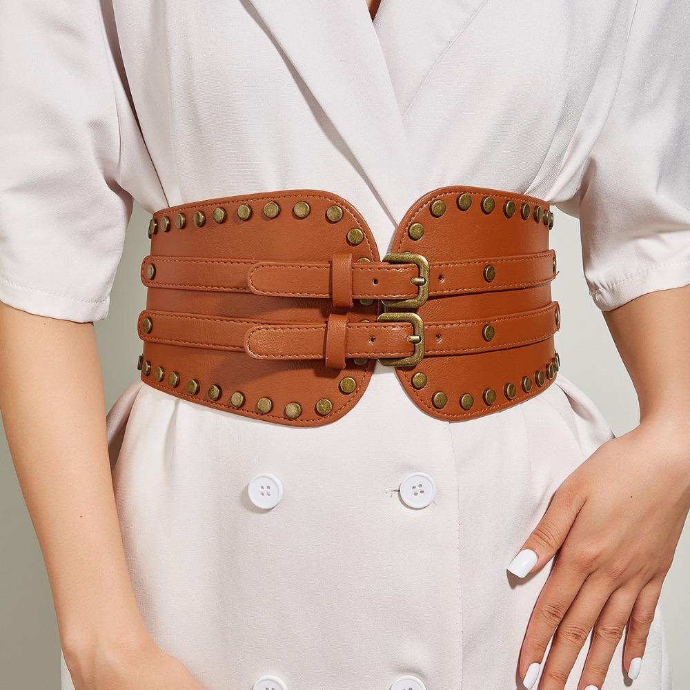 PU Leather Rivet Belt Spicy Girl Wide Waistband Elegant Pu Leather Corset  Ladies