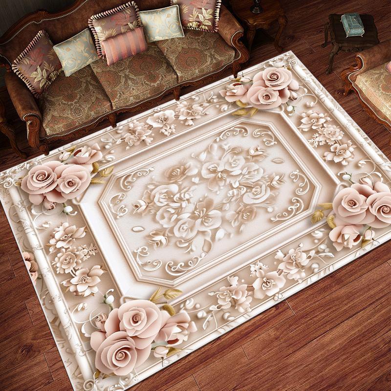 European Pastoral Style Carpets Living Room Flower Home Carpet Non-slip Bedroom Decorative Rugs Washable Entrance Door Mat