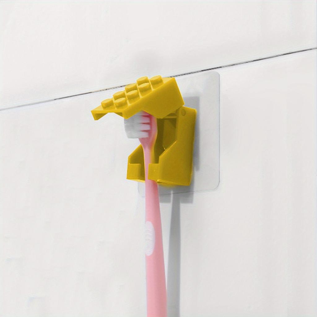 1PC Building block toothbrush holder, non perforated bathroom wall mounted dental appliance storage rack