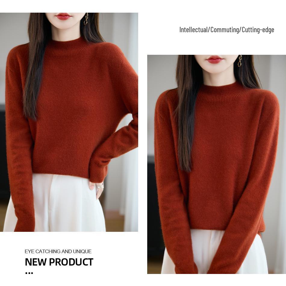Women's Seamless Knit Base Layer Pullover - Autumn/Winter 2025, Half-High Neck, Long Sleeve, Versatile & Trendy Sweater.