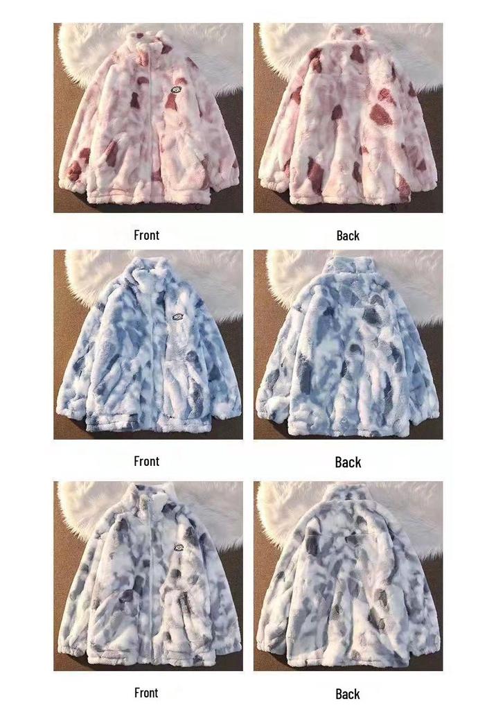 Women's Trendy Tie-Dye Lambswool Coat - High-End Feel, Thick & Loose, 2024 Winter Collection