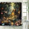 Verzauberter Wald Fantasy Duschvorhang - Mehrfarbige Schmetterlinge & Blumen, Rustikales Hüttendesign, Polyester
