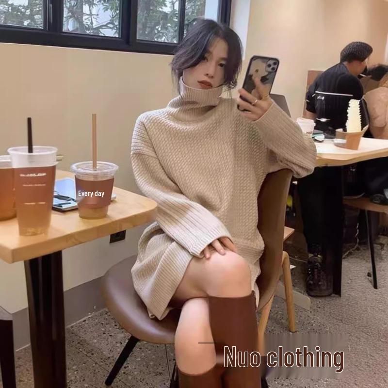 

Women s Mid-Length Turtleneck Wool Sweater Dress - Autumn/Winter Collection Large