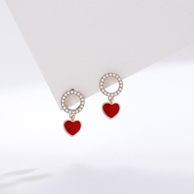 

Серьги-кольца с красным сердцем, женские простые универсальные эмалевые серьги-пусеты с любовью, корейские серьги-кольца