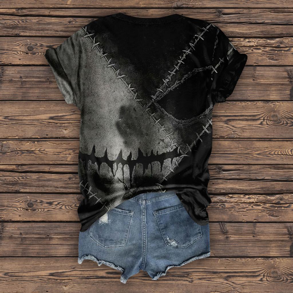 Damenmode Lässig Dreiviertelärmel Halloween Buchstaben, Gesichtsprint Oberteil