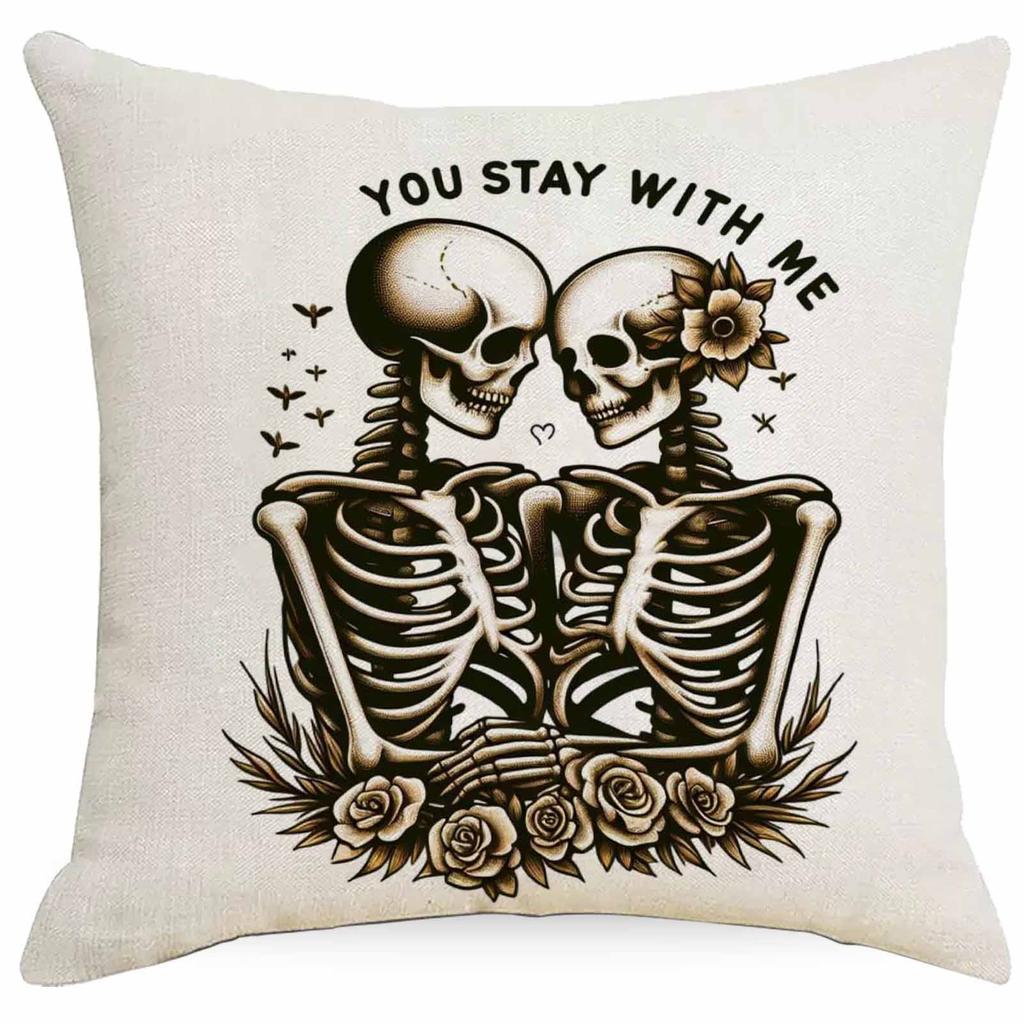 Halloween Couple Skull Print Pillowcase Home Sofa Cushion Pillowcase