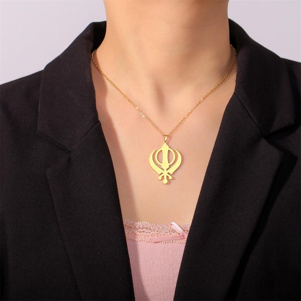 Classic Sikhism Symbol Necklace for Women Men Stainless Steel Sikh Khanda Necklaces Religious Protection Amulet Jewelry