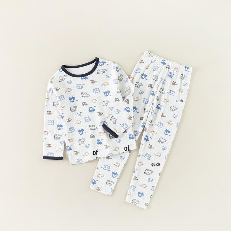 

Детский хлопковый пижамный комплект в корейском стиле - Теплая двухпредметная одежда для сна для мальчиков и девочек на весну/осень 140cm