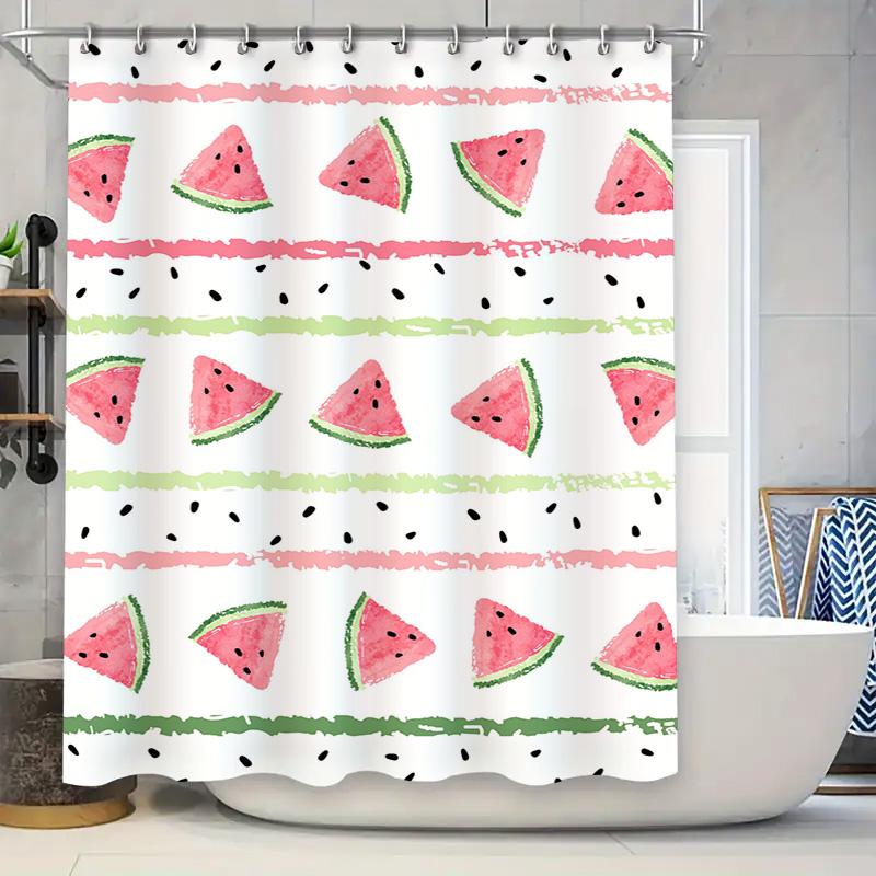 

Watermelon Shower Curtain Watercolor Bath Decor For Bathroom Decoration Pink Green Stripe Design Waterproof Fabric Easy Installa W60H190(CM)-1 Pcs