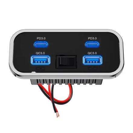 4 Poorten RV Auto Oplader 12/24V Dubbele USB Type-C Laadcontactdoos Voor RV Camper Kampeerbus Marine Oplader Accessoires ube kleur