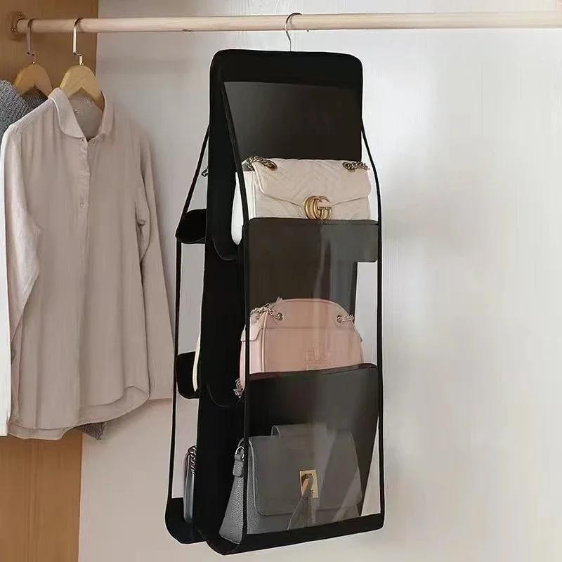 Eco-Friendly Hanging Tote Bag Organizer with Transparent Storage and Multiple Compartments